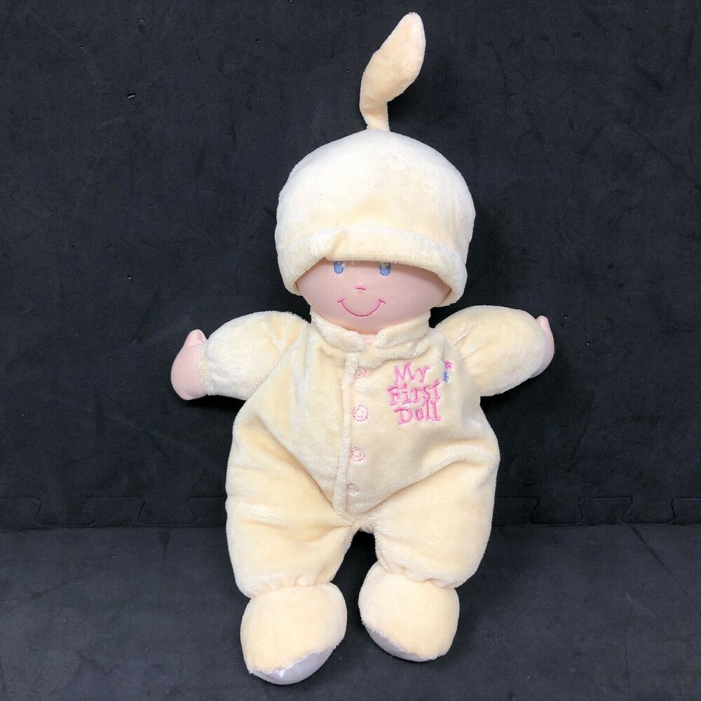 Animal Alley Baby Yellow Doll Plush Lovey Crinkle Arms Bonnet Hat Toys R Us 10"